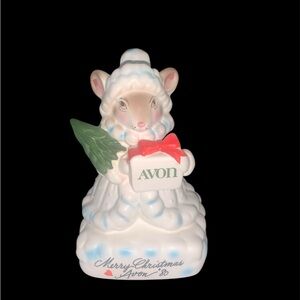 Vintage Avon Precious Moments Holiday Mouse Figurine with Green & White Accents